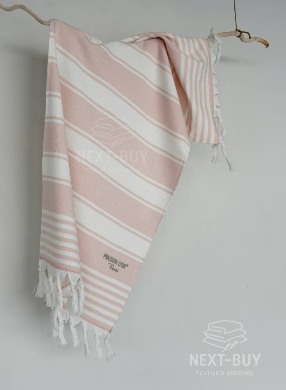 Жаккардовий рушник з бахромою Maison D’or PRIMAVERA Beach Towel Rose White 50×100 см | 100% бавовна, махра + жаккард