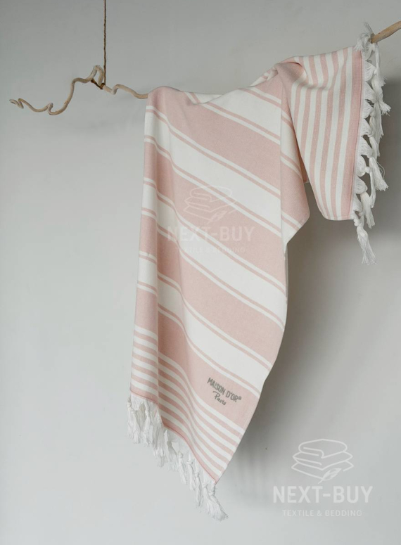Жаккардовий рушник з бахромою Maison D’or PRIMAVERA Beach Towel Rose White 50×100 см | 100% бавовна, махра + жаккард
