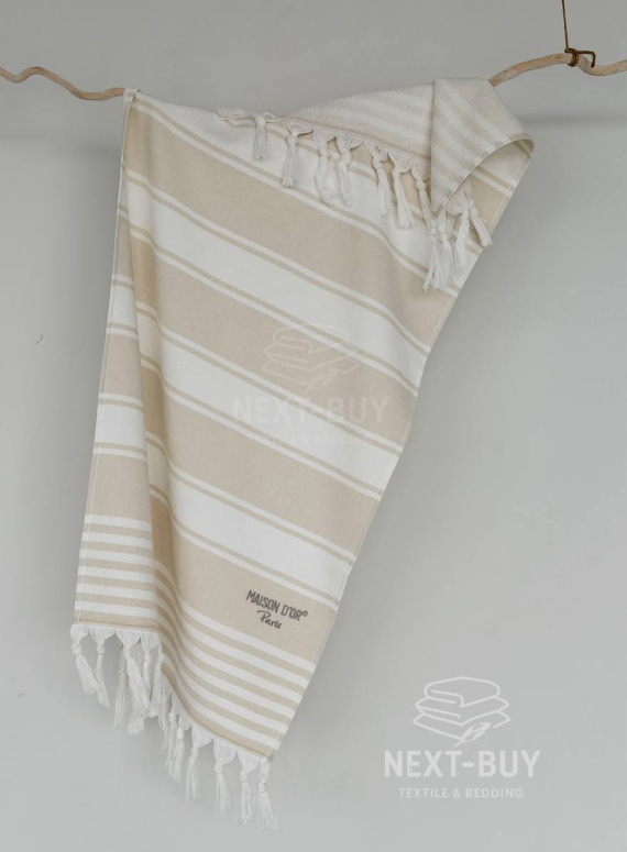 Жаккардовий рушник з бахромою Maison D’or PRIMAVERA Beach Towel Beige White 50×100 см | 100% бавовна, махра + жаккард