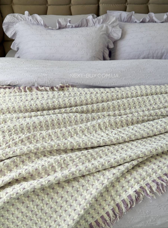 Постільна білизна з простирадлом на резинці Resital Lilac євро жакард, варена бавовна