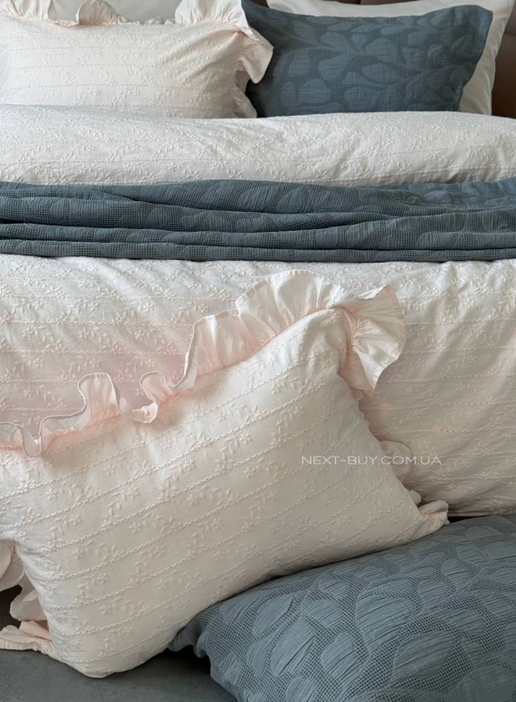 Постільна білизна з простирадлом на резинці Resital Pudra євро жакард, варена бавовна