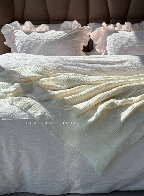 Постільна білизна з простирадлом на резинці Resital Pudra євро жакард, варена бавовна