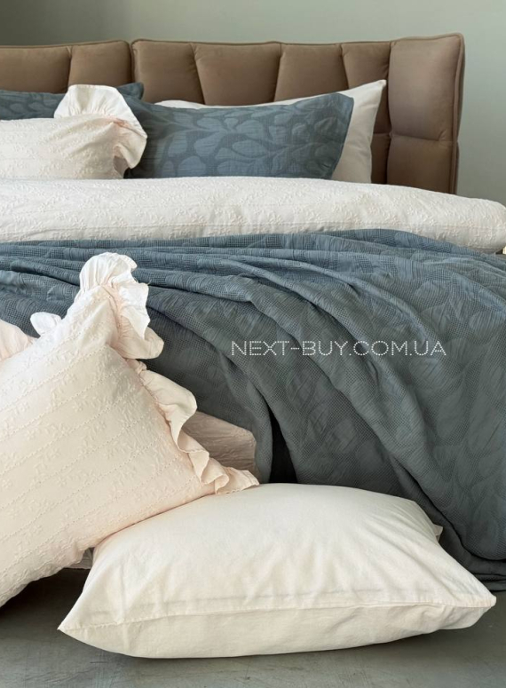 Постільна білизна з простирадлом на резинці Resital Pudra євро жакард, варена бавовна