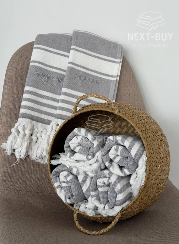 Рушник-пештемаль Maison D’or Primavera Grey / White 40×70 см | 100% бавовна, махра + декоративне плетіння