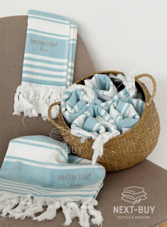 Рушник-пештемаль Maison D’or Primavera Beach Turquoise White 40×70 см | 100% бавовна, махра + жаккард, Туреччина