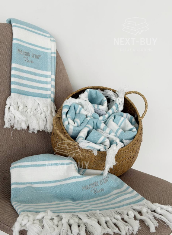 Рушник-пештемаль Maison D’or Primavera Beach Turquoise White 40×70 см | 100% бавовна, махра + жаккард, Туреччина