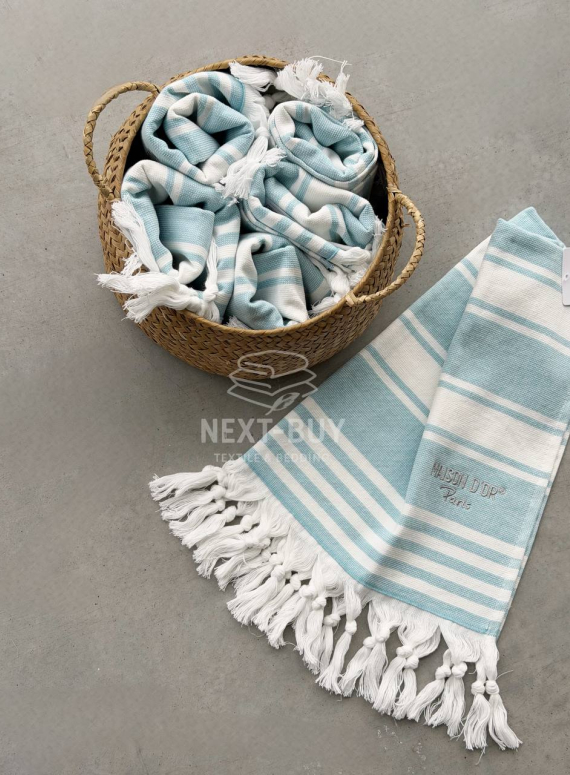 Рушник-пештемаль Maison D’or Primavera Beach Turquoise White 40×70 см | 100% бавовна, махра + жаккард, Туреччина