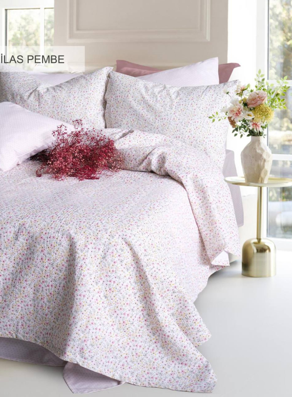 Літній комплект постільної білизни Milas Pembe Istanbul з піке | 100% бавовна