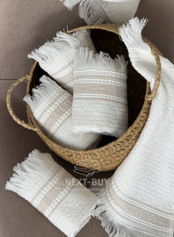 Кухонний рушник Maison D’or Serviette 30×50 см ecru beige | махра з бахромою, Туреччина