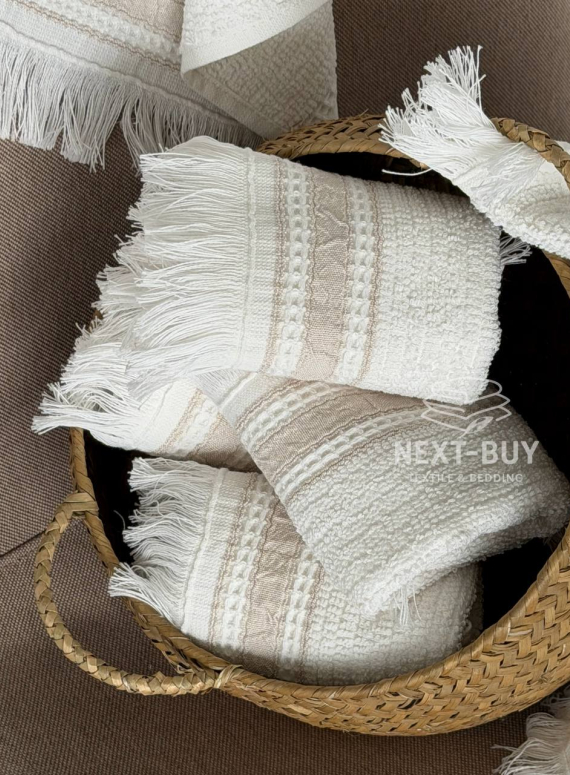 Кухонний рушник Maison D’or Serviette 30×50 см ecru beige | махра з бахромою, Туреччина