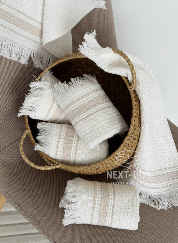 Кухонний рушник Maison D’or Serviette 30×50 см ecru beige | махра з бахромою, Туреччина