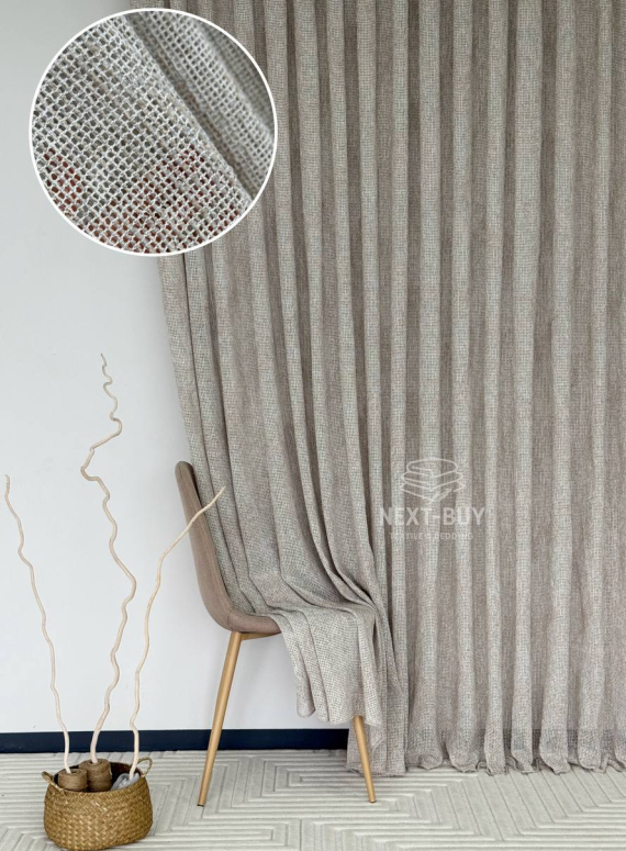 Тюль фактурний льон сітка кавового кольору Boho Linen Flow Woodsmoke Італія
