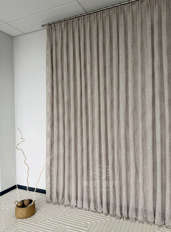 Тюль фактурний льон сітка кавового кольору Boho Linen Flow Woodsmoke Італія