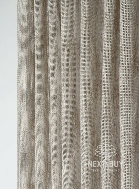 Тюль фактурний льон сітка кавового кольору Boho Linen Flow Woodsmoke Італія