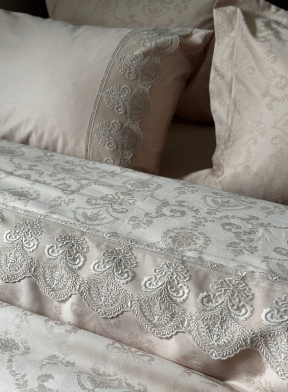 Maison D'or Mirabella Dantella beige постільна білизна 200x220см сатин жаккард бежевий