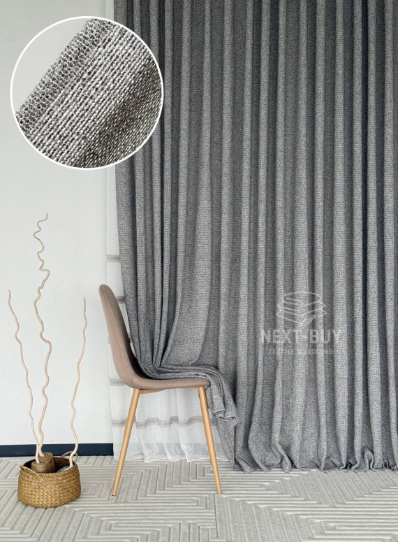 Тюль Boho Linen Flow Grey — сірий льон-сітка, Італія