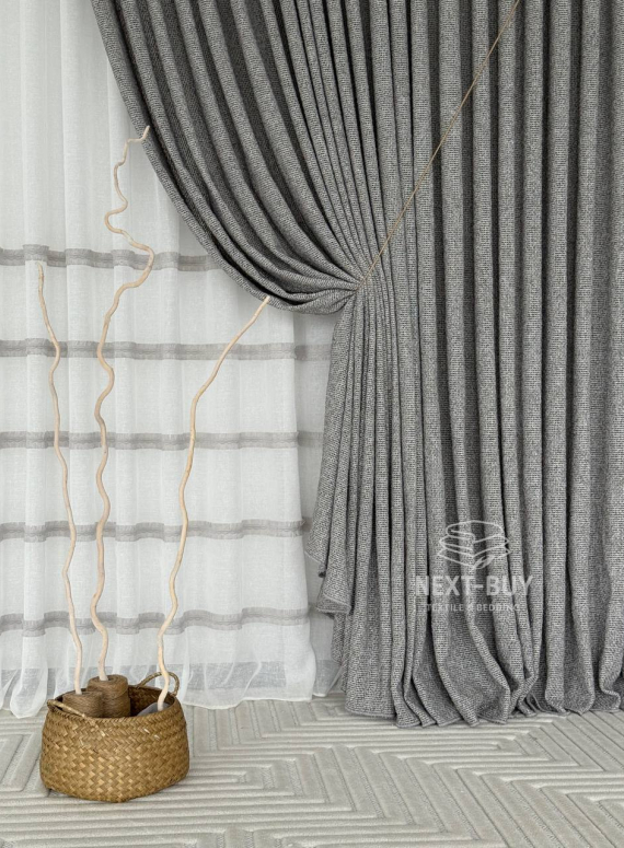 Тюль Boho Linen Flow Grey — сірий льон-сітка, Італія