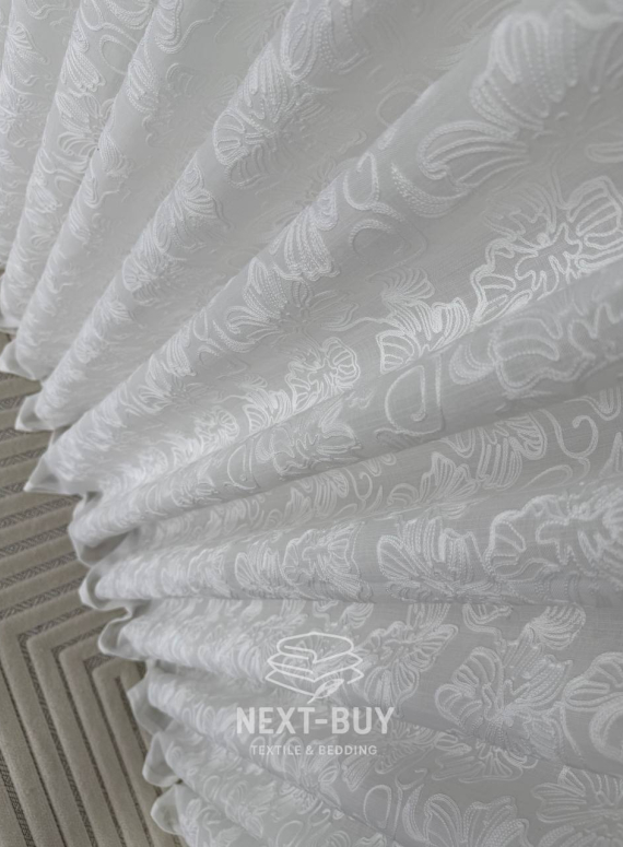 Тюль білий льон з квітковою вишивкою Bianca Fiora White Linen, Італія