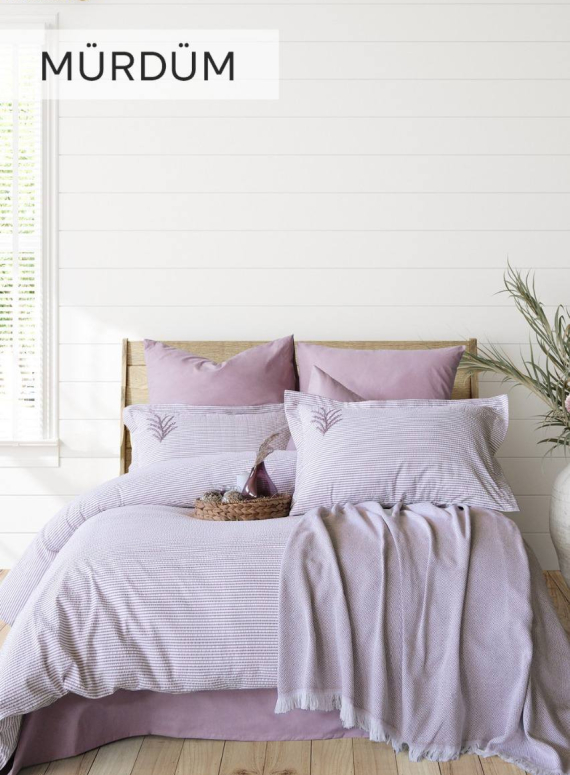 Постельное бельё ранфорс с покрывалом Ranforce Maribell Mürdüm фиолетовый Евро | Турция
