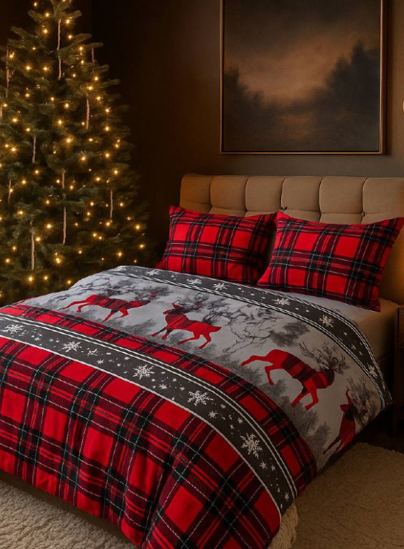 Постільна білизна First Choice Flannel Happiness Red сімейна 160х220х2