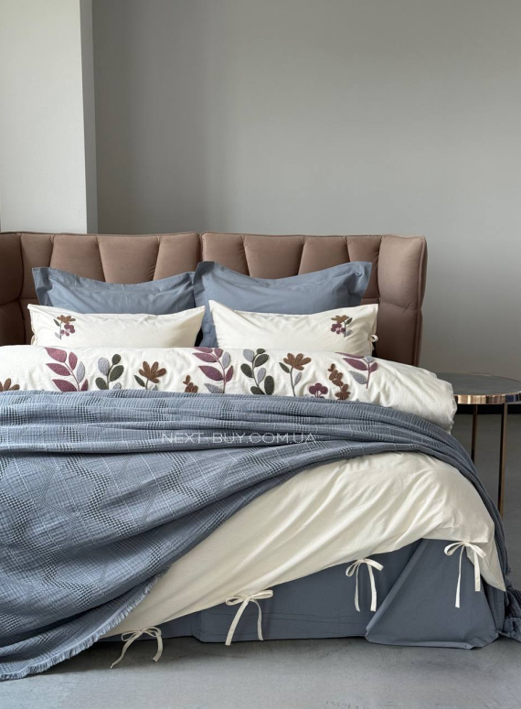 Постільна білизна з піке з простирадлом на резинці Saheser Paula Gri євро