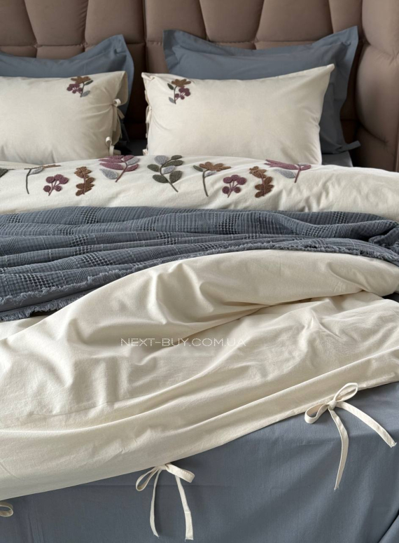 Постільна білизна з піке з простирадлом на резинці Saheser Paula Gri євро