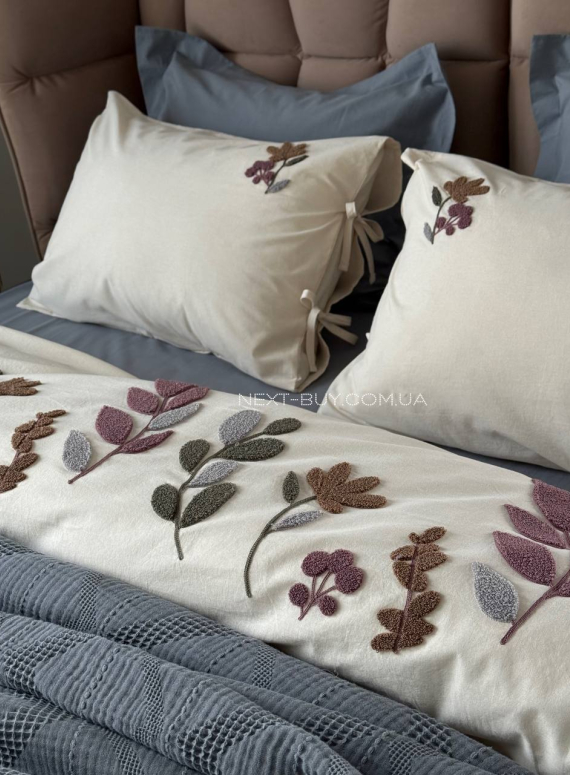 Постільна білизна з піке з простирадлом на резинці Saheser Paula Gri євро