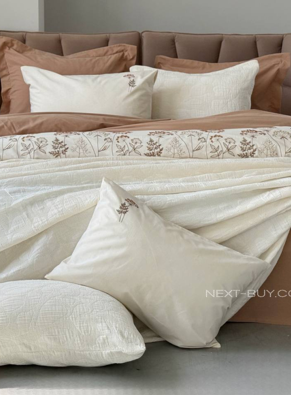 Жакардове покривало з наволочками Saheser Bambi krem  євро Туреччина