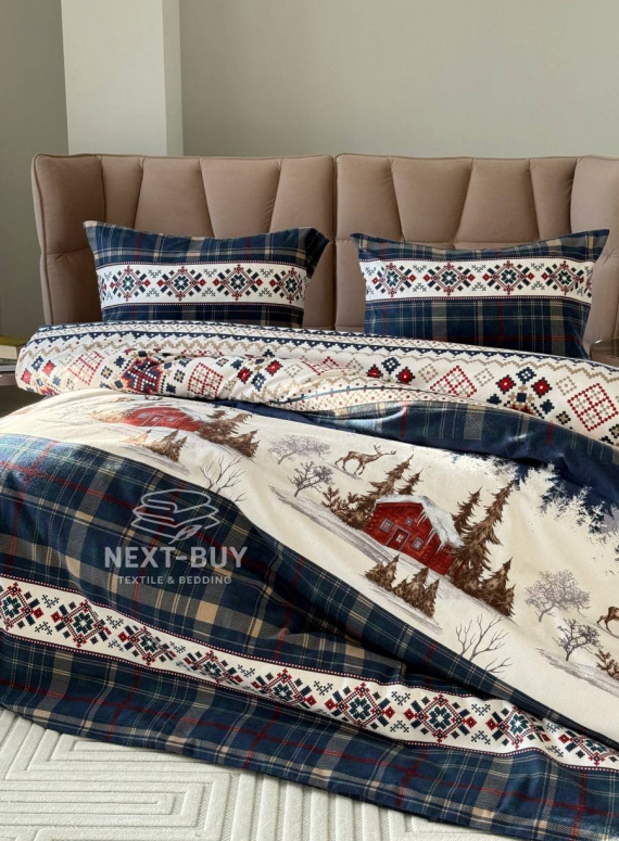 Постільна білизна First Choice фланель Nature navy полуторний 160х220