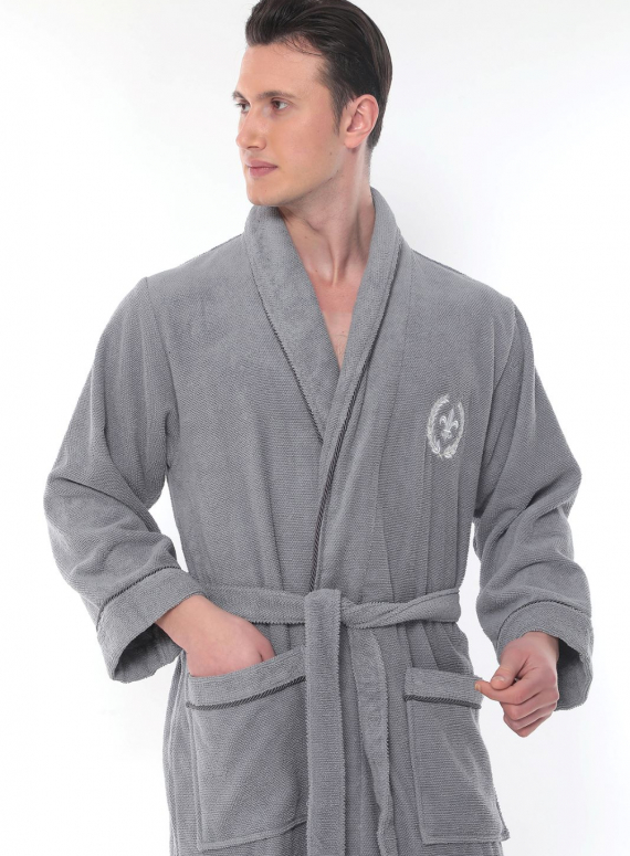 Мужской махровый халат Maison Dor Seymour с воротником и тапками серый