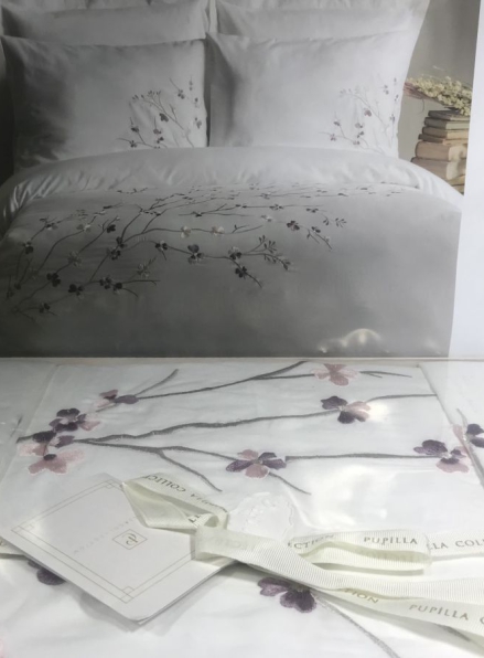 Pupilla Romantic Beyaz постельное белье сатин с 3D вышивкой евро 200х220