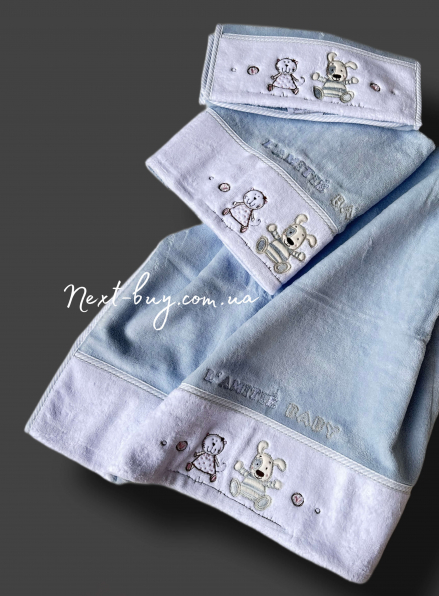 Maison D`or Lamite Mayer комплект блакитних дитячих рушників 3 шт з бавовни з вишивкою