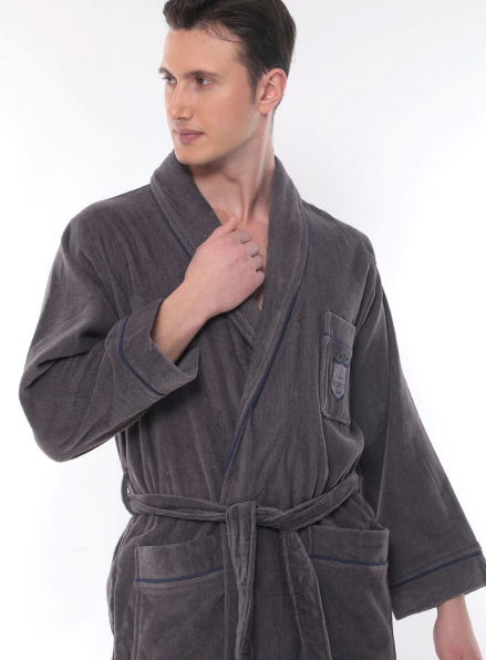 Чоловічий халат Maison D`or Paris Boswel з шалевим коміром і тапочками антрацит