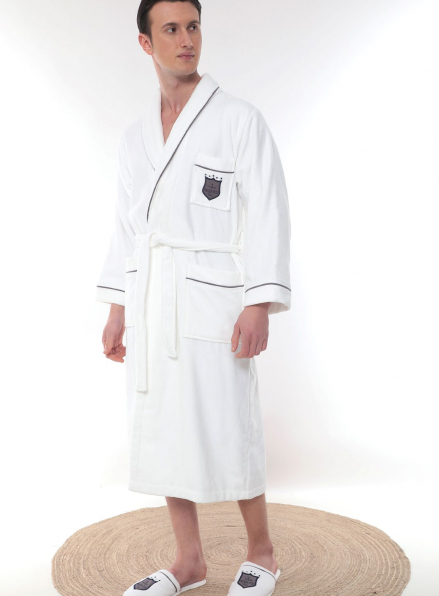 Мужской махровый халат Maison D`or Paris Boswel с шалевым воротником и тапками белый