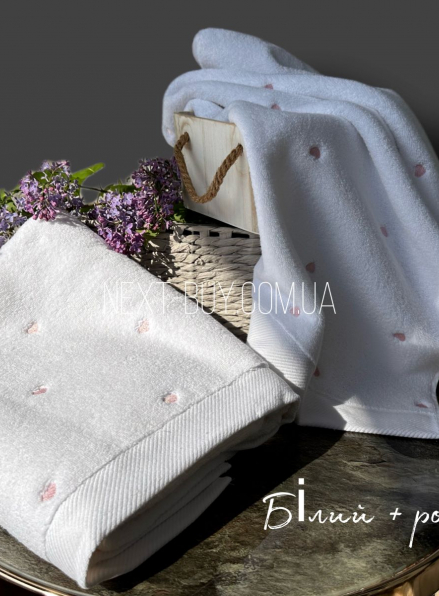 Махровое полотенце для лица Cestepe Kalpli Nakisli white-pink 50х90 Турция