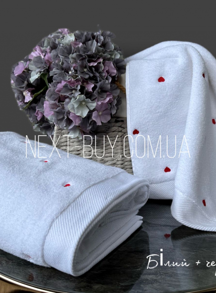 Махровое полотенце для лица Cestepe Kalpli Nakisli white-red 50х90 Турция