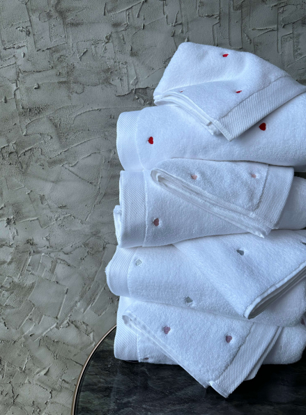Махровое полотенце для лица Cestepe Kalpli Nakisli white-red 50х90 Турция