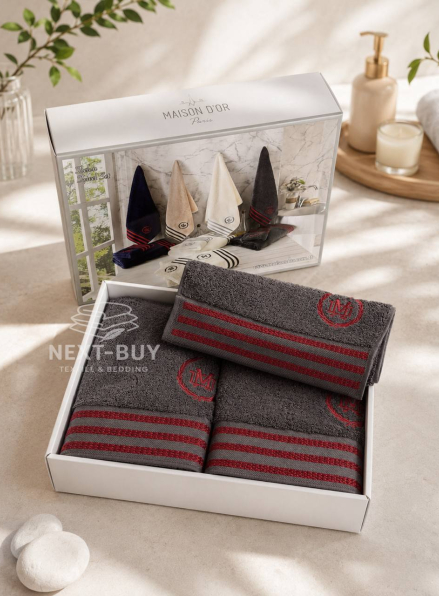 Maison D'or Delon Anthrasit Cotton набір рушників для чоловіків темно-сірий з червоним