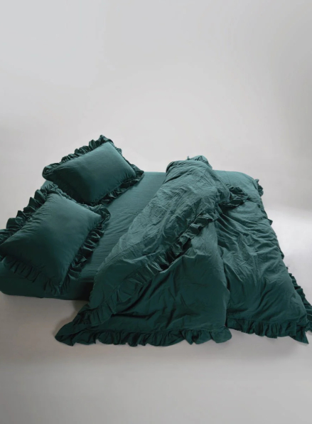 Ексклюзивна постільна білизна Limasso Exclusive  Dark Green 200x220 з вареної бавовни