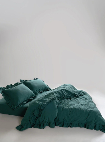 Ексклюзивна постільна білизна Limasso Exclusive  Dark Green 200x220 з вареної бавовни