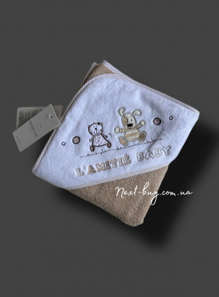 Maison D`or Lamite beige дитячий махровий рушник - куточок з вишивкою бежевий 76x76