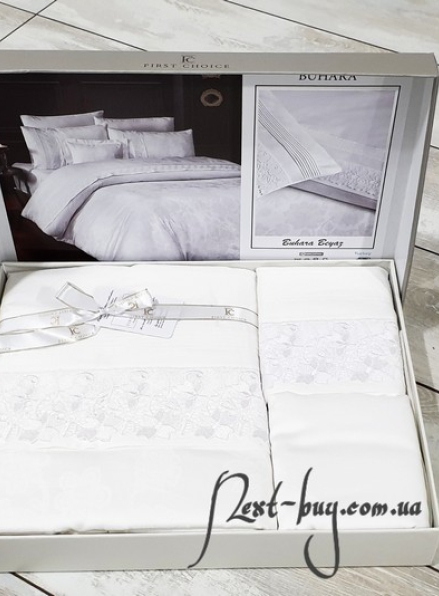 First choice Buhara Beyaz-White vip сатин постельное белье евро 200х220