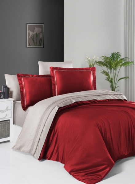 First choice Serenity Red & Sand delux сатин постельное белье евро 200х220