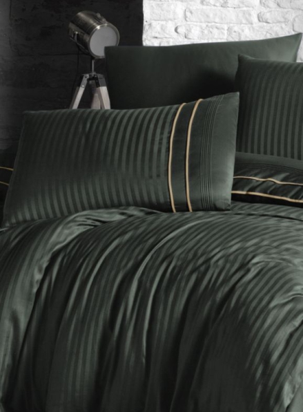 First choice Stripe style dark green delux сатин постельное белье евро 200х220