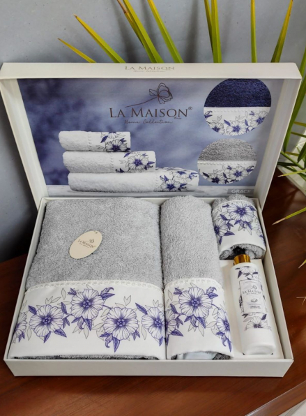 Набір махрових рушників La Maison Grace gri 3шт. + ароматичний спрей