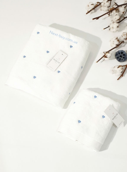 Maison D'or Soft Hearts махровое полотенце для лица 50х100 хлопок белое с голубым