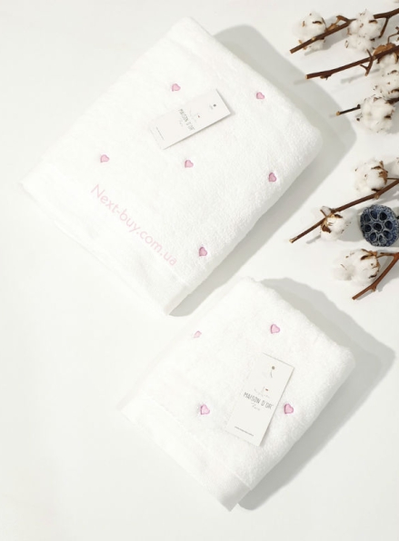 Maison D'or Soft Hearts махровое полотенце для лица 50х100 хлопок белое с розовым