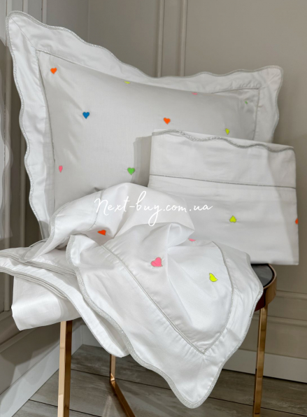 Maison D'or Les Coeurs neon white постельное белье евро 200х220 сатин с вышивкой сердечек