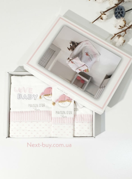 Maison D`or Love Baby комплект розовых детских полотенец 3 шт из хлопка с аппликацией