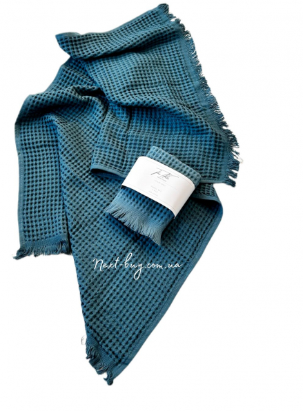 Набор хлопковых, плетенных полотенец Luppura navy blue для бани и лица 70х140 и 50х90